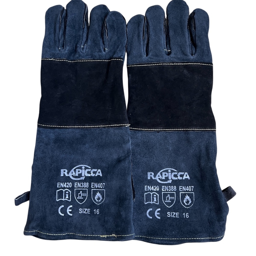 Rapicca Forge Welding Gloves Heat-Resistant Leather Suede Stove Furnace Grill 16